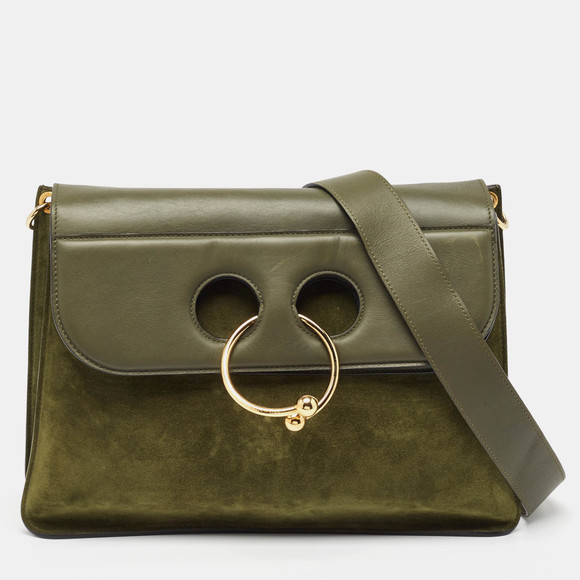 J.W.ANDERSON Dark Green Suede and Leather Large Pierce Shoulder Bag - Picture 1 of 8
